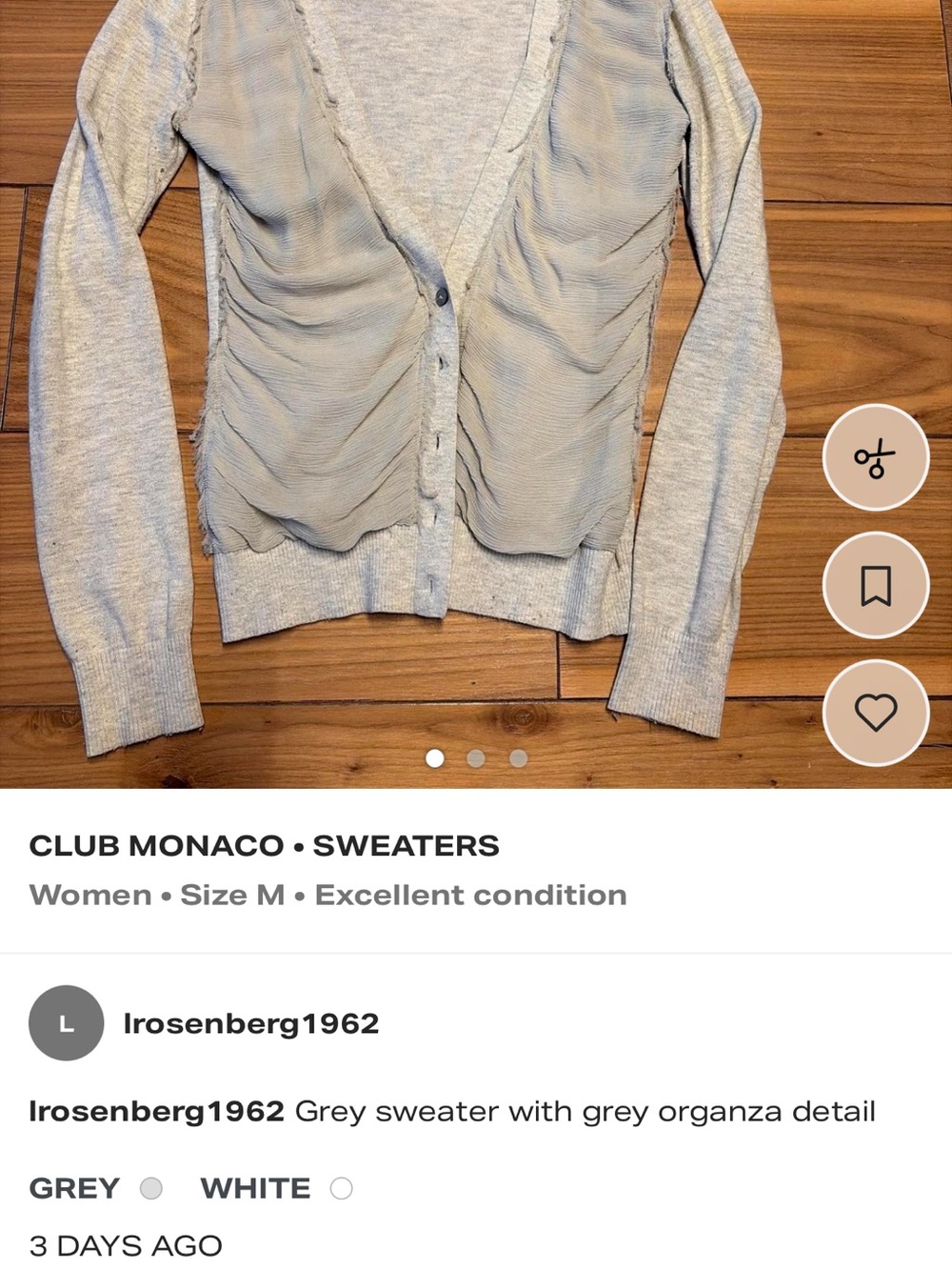 Club Monaco Light Gray Sweater Cardigan with Sheer Front